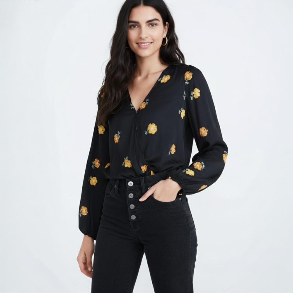 Madewell Bubble Sleeve Wrap Top Floating Florets Floral Size M